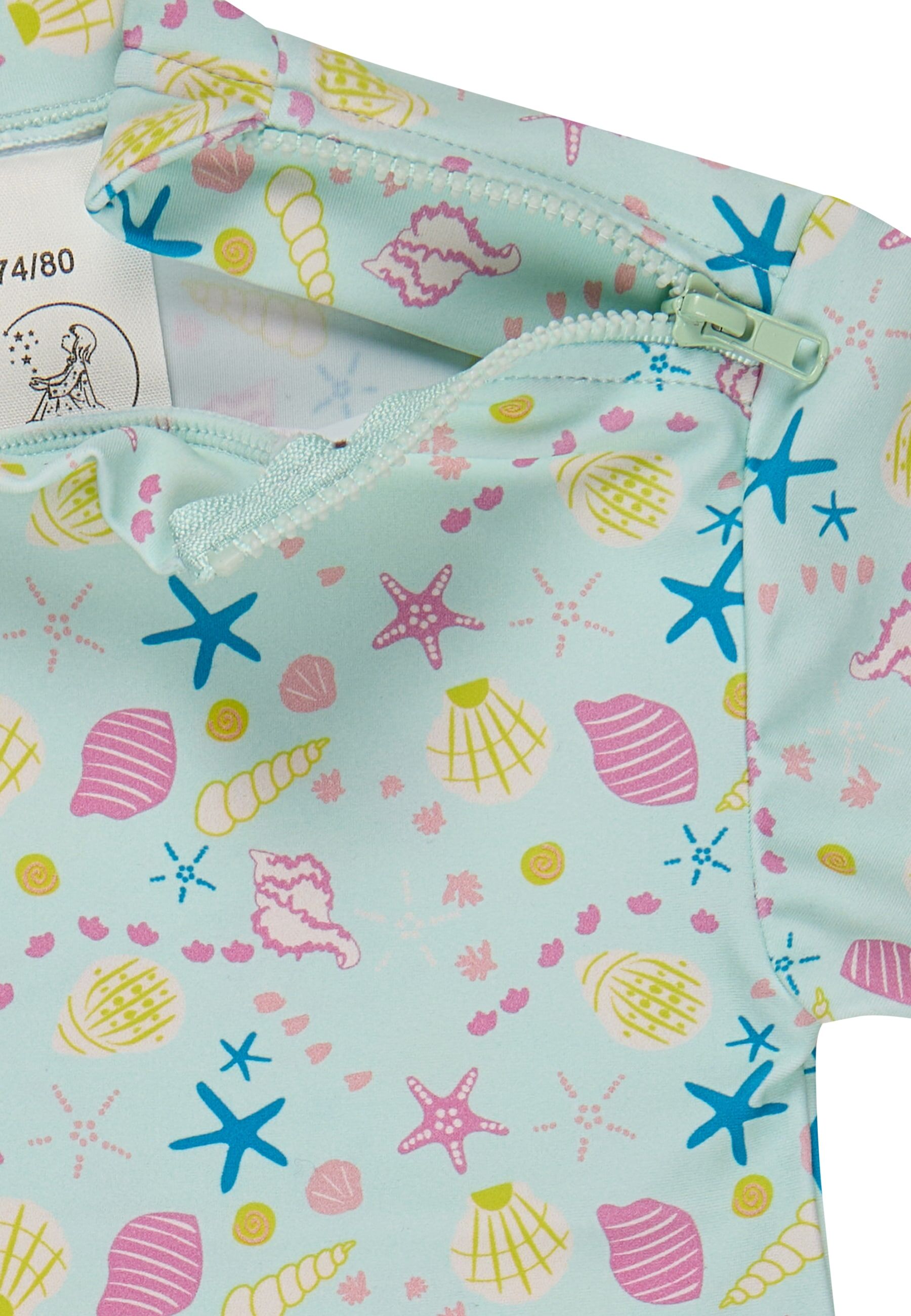 Badeanzug STERNTALER "Badeshirt kurzarm Muschel", Kinder, Gr. 68, EURO, bunt (hellmint), Badeanzüge Badeanzug