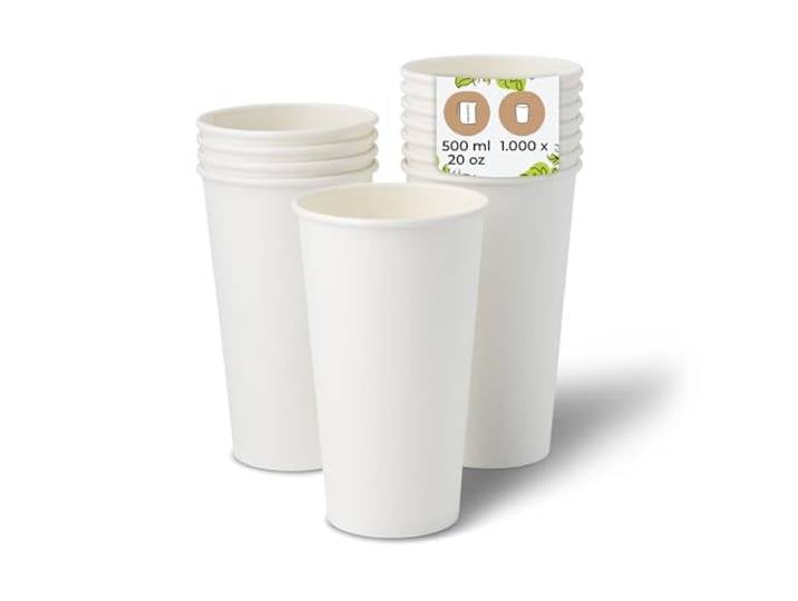 BIOZOYG Pappbecher 1000 Stück 500 ml / 20 oz, Ø 90 mm, weiß - Kaffeebecher Stapelbar, hitzebeständig & lebensmittelecht - praktisch für Café, Food Truck & Events, günstige Styropor-Alternative
