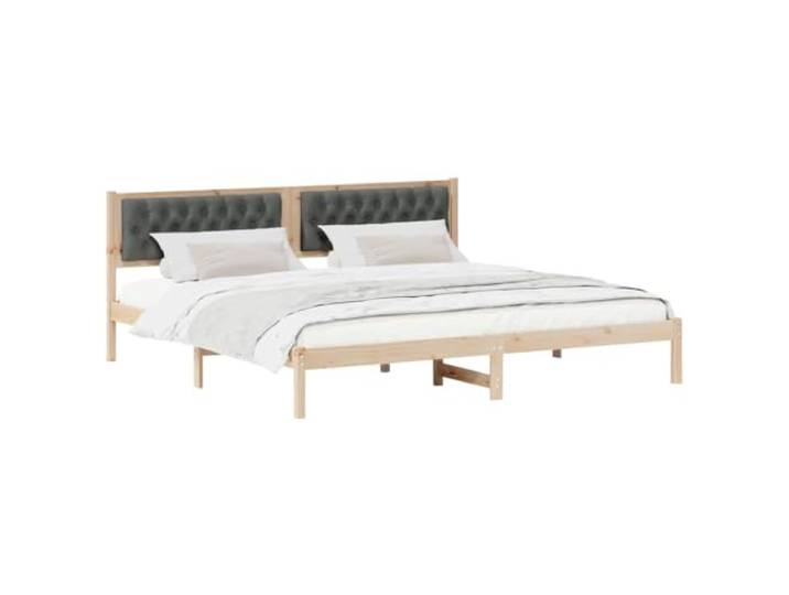 KTHLBRH Bett dunkelgrau 200 x 200 cm Kiefer massiv Gepolstertes Kopfteil, feste Latten, einfache Montage, max. 200 kg