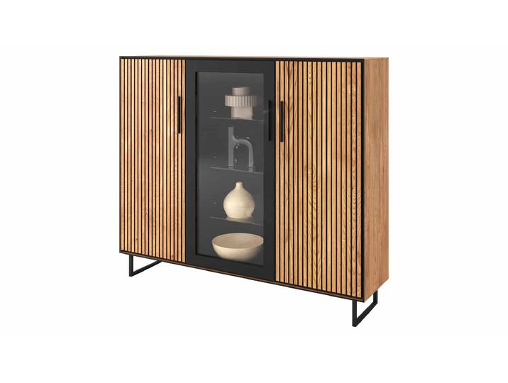 Highboard mit Glastür Eiche massiv geölt 146 cm - BELLA
