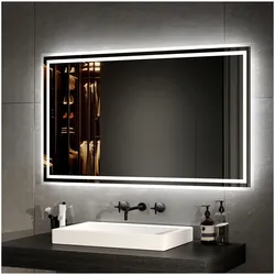 Emke, Spiegel, Badspiegel LED 100x60 cm, Warm-/Kaltweiss, Kippschalter, Antibeschlag, Aluminiumrahmen, IP44 (100 x 100 cm)