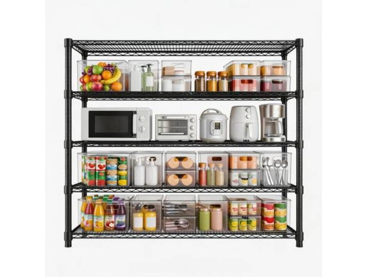Koioplie Metallregal 140x60 cm Karbonstahl 5 Ebenen Höhenverstellbar Pulverbeschichtung, rostbeständig, stabile Konstruktion, flexibel anpassbar