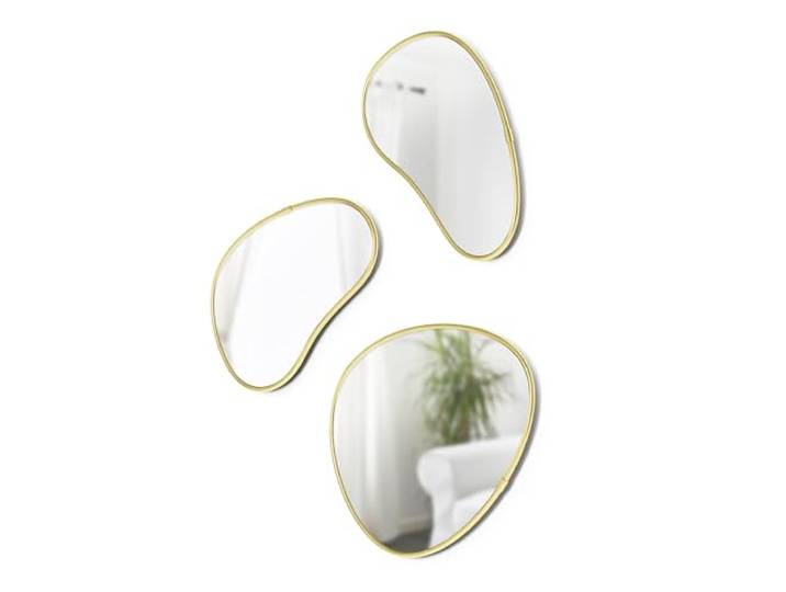 Umbra Hubba Pebble Wandspiegel Set, Moderne Design Spiegel mit Organischer Form, 3er-Set, Messing