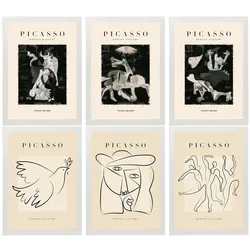 POSTER Set Mit 6 Illustrationen Von Pablo Picasso Schwarz Weiss A3 Weißer Rahmen
