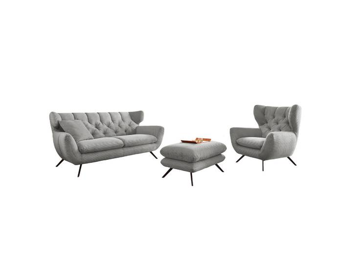 Kawola Sitzgruppe Charme Hellgrau Cord, Textil, 200x94x95 cm, Wohnzimmer, Sofas & Couches, Sitzgarnituren