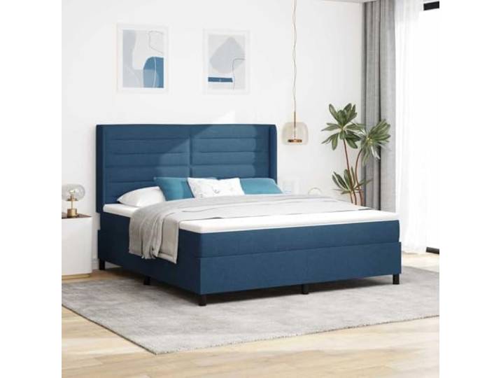 Stoff Holz Mix LED Boxspringbett mit atmungsaktivem Stoff Schlafzimmer LED Boxspringbett mit Matratze Blau 180x200 cm Stoff Bett mit LED-Beleuchtung Lattenrost Taschenfederkern Topper