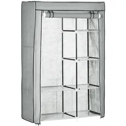 OKWISH Stoff Kleiderschrank 103x43x163 cm mit Kleiderstange und 6 Fächern, faltbare Garderobe mit Reißverschluss, Grau, platzsparend