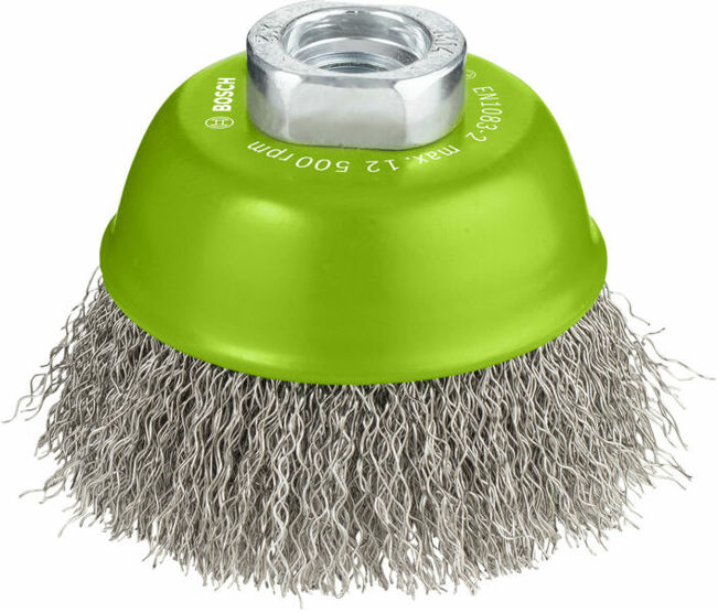 Brosse boisseau 75 mm à fils d'inox ondulés 75 mm, 0,3 mm, M14 ; Bosch (2608622102)