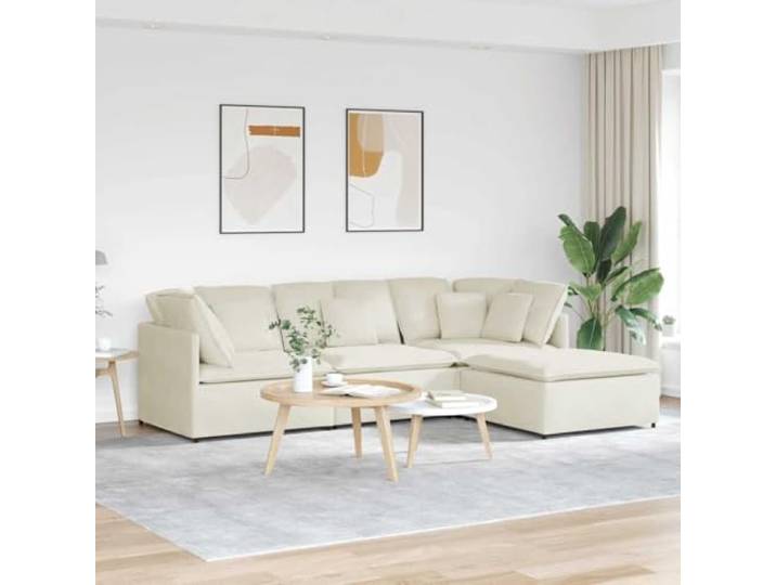 HEFZGDB Modulares Sofa mit Fußhocker Kissen Samt Cream – Elegantes Sitzmöbel mit atmungsaktiver Polsterung und robustem Metallrahmen für vielseitige Raumgestaltung und ultimativen