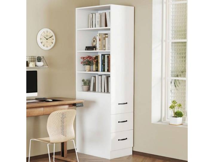 Vitrine gain de place extra-étroite 180 cm étagères modulables et tiroirs latéraux meuble parfait pour petit espace BIBLIOTHEQUE