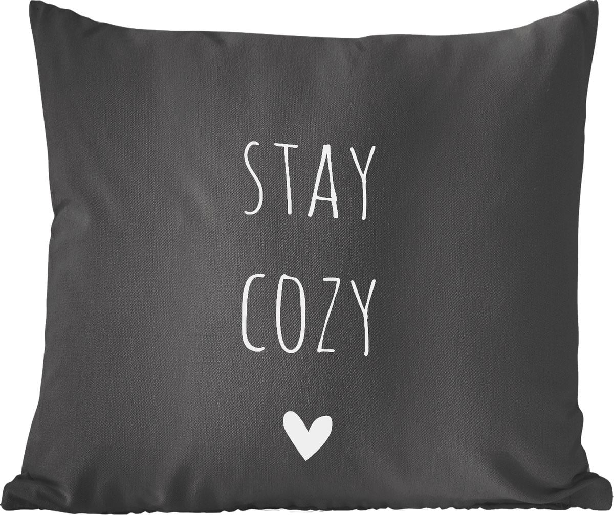 Sierkussen met Engelse quote Stay cozy en hartje, zwart, 50 x 50 cm