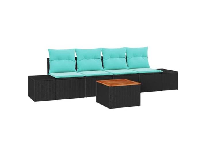 KTHLBRH Gartenmöbel-Set, 5-teilig, Schwarz und Türkis, Polyrattan Seiten- und zentrale Sessel, Beistelltisch aus Akazie, Schaumstoffkissen, wasserdichte Tasche, lackierter Stahlrahmen