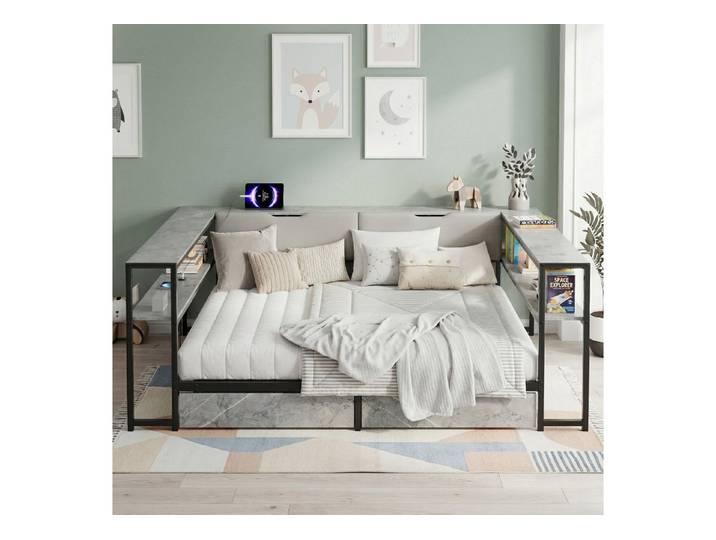 REDOM Polsterbett Daybett Schlafsofa (Packung, 1-tlg., Grau, 90x200 cm (ohne Matratze), USB/Typec, 2 Schubladen, Lattenrost