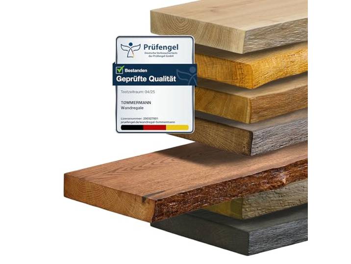 tømmermann Wandregal Schweberegal massiv Eiche - Bücherregal Holz Regal mit Baumkante Hängeregal Regalbrett aus massivholz Wandboard deko Regal Wand Shelf 120 cm breit Farbe Teak
