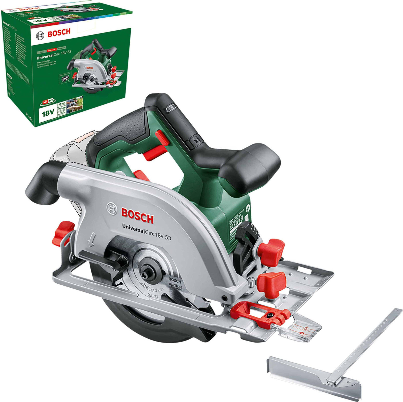 Bosch Home and Garden UniversalCirc 18V-53 Accu Cirkelzaag - Max. Snijdiepte 53 mm - Groen/Zwart