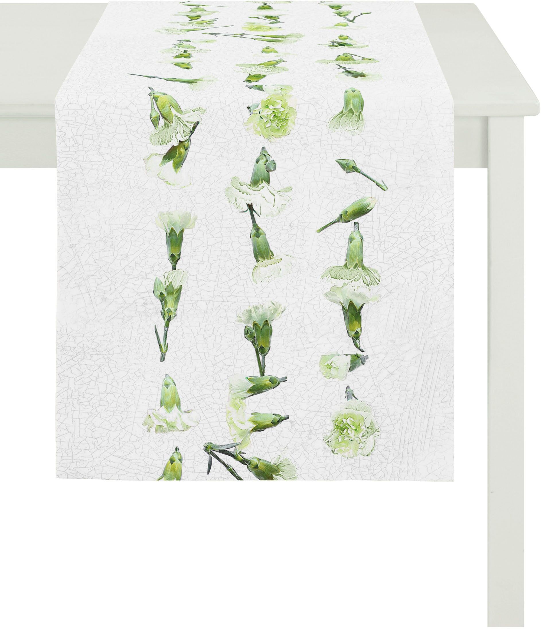 Tischläufer APELT "3941 SUMMER GARDEN, Sommerdeko, Sommer", grün (weiß, grün), B:40cm L:140cm, Baumwolle, Tischdecken, Tischläufer