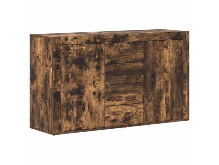 LASWWQMRF Sideboard Geräucherte Eiche 120x36x69 cm Kommode Schrank Vielseitige Kommode mit 4 Schubladen und 2 Türen für Wohnzimmer, Esszimmer oder Flur. Bis 120 kg Belastbar.