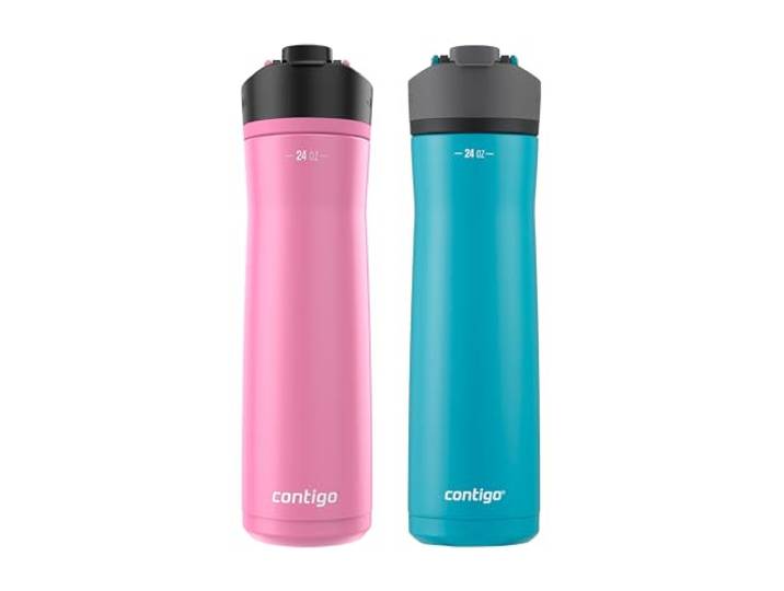 Contigo Cortland Chill 2.0 Wasserflasche, 680 ml, 2 Stück Automatisch versiegelter Deckel, auslaufsicher, hält Getränke 24 Stunden kalt