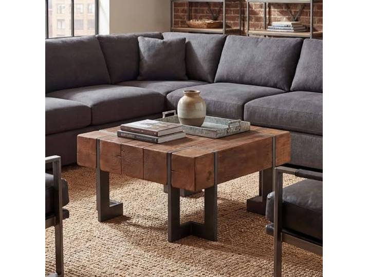 Mendler Couchtisch HWC-A15AM, Tanne Holz massiv - braun 70x70cm Wohnzimmertisch, rustikal