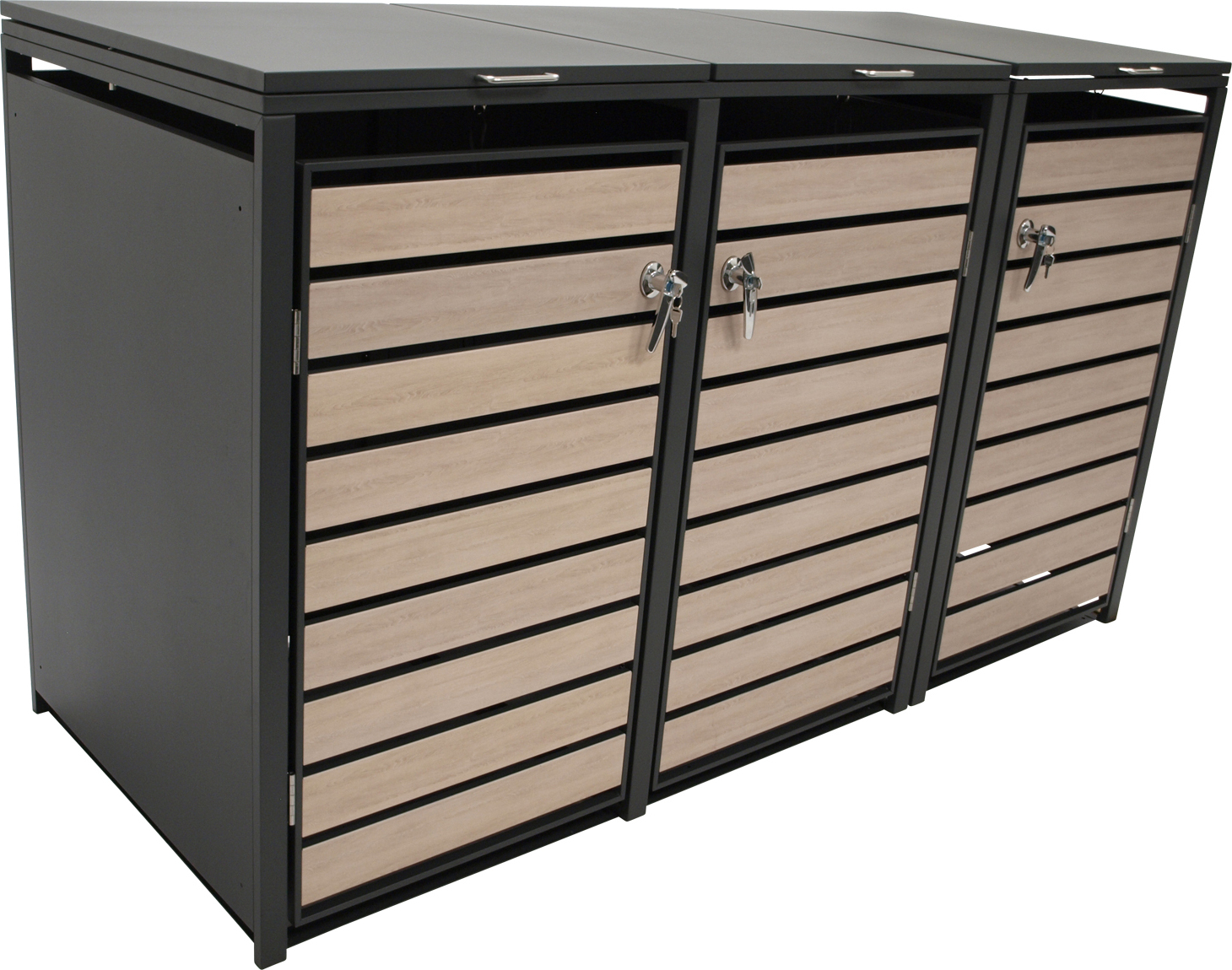 DEGAMO Mülltonnenbox 3er BERLIN 200x80x116cm für Tonnen 120 und 240 Liter, Holzoptik