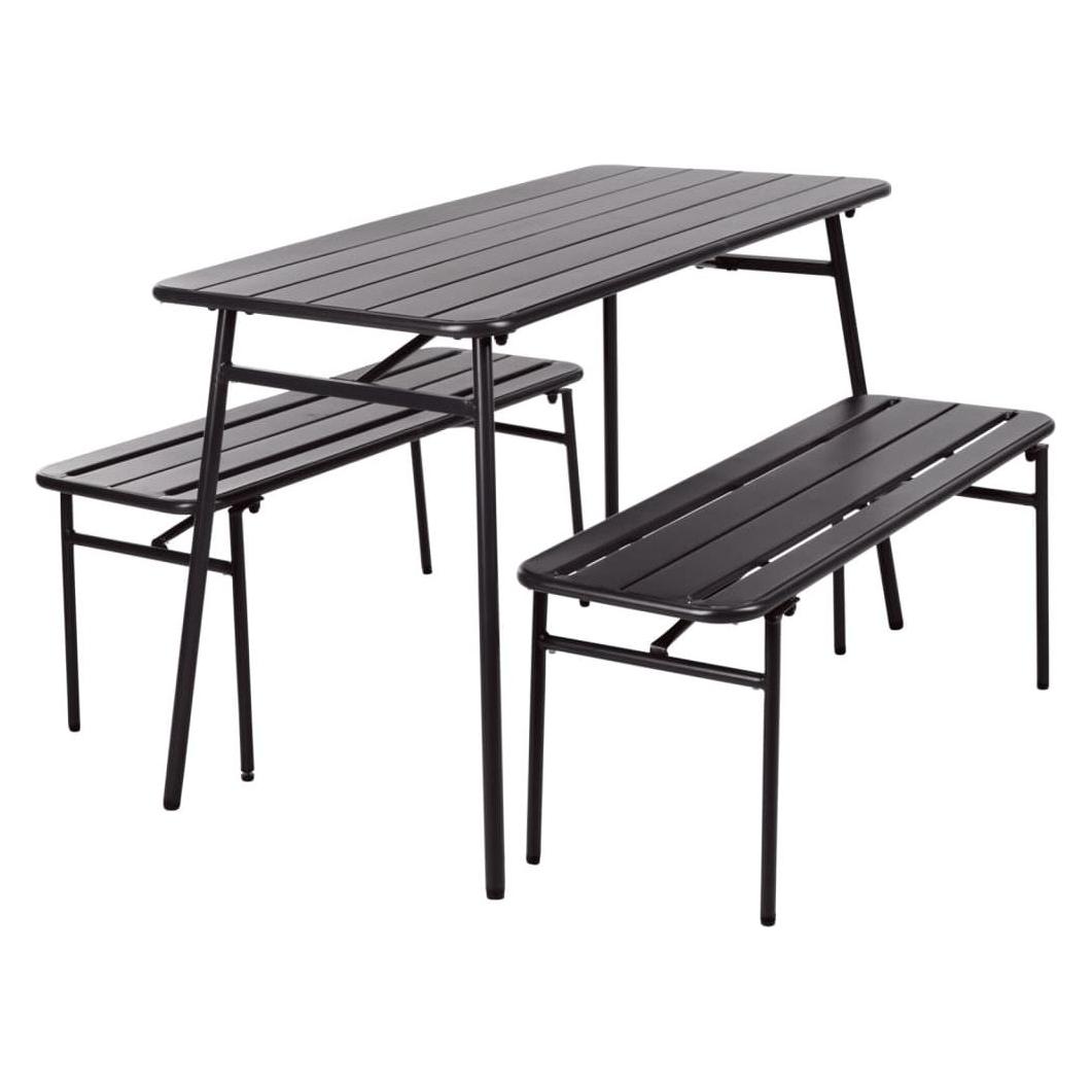 ProGarden 3-tlg. Gartentisch- und Bank-Set Stahl Grau Gartenmöbel Set (56 x 116 x 73.50 cm) (45938198)