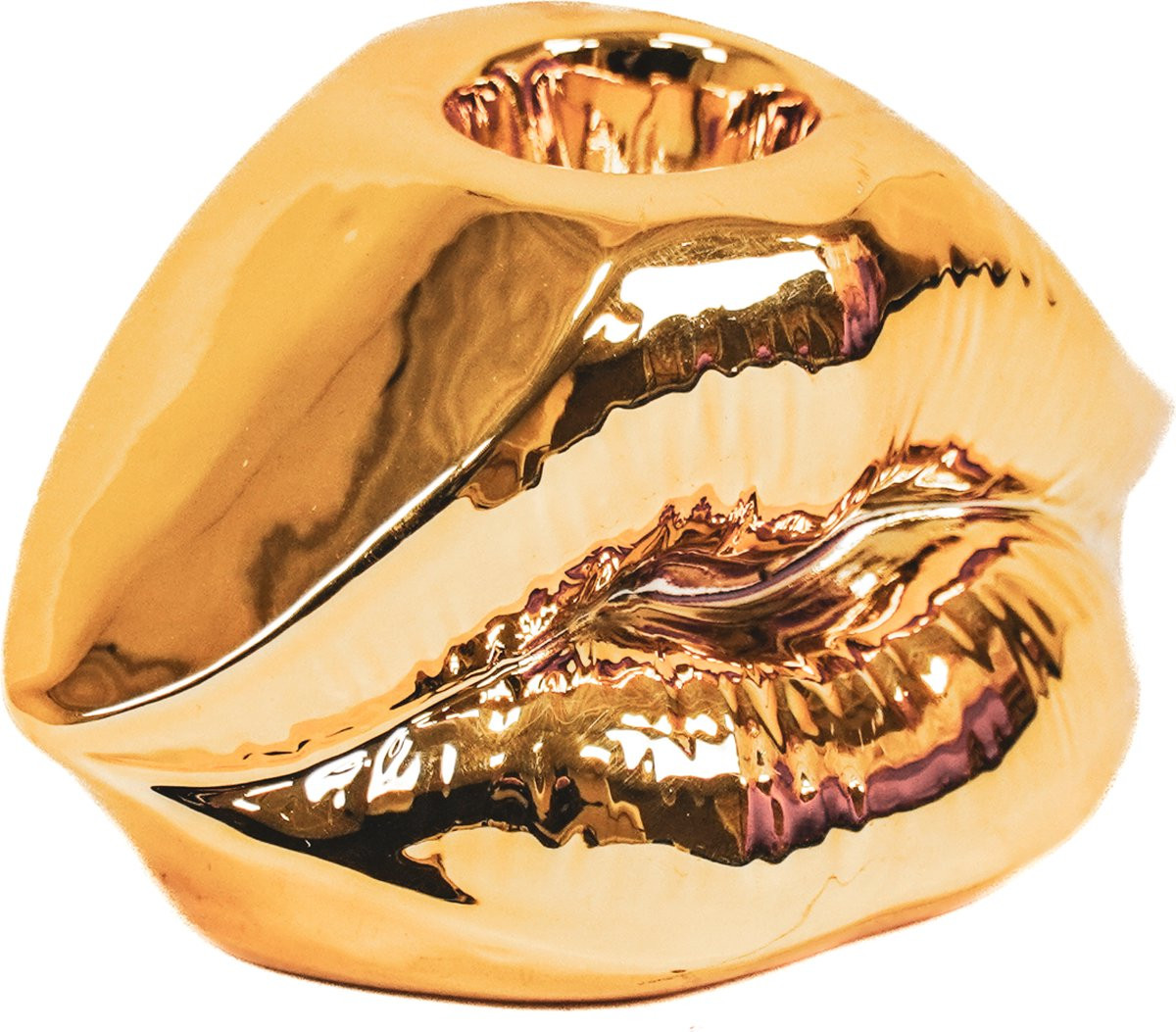 Housevitamin Lips Don't Lie Kandelaar - Goud - B/D/H: 10,5 x 6,5 x 5,5 cm
