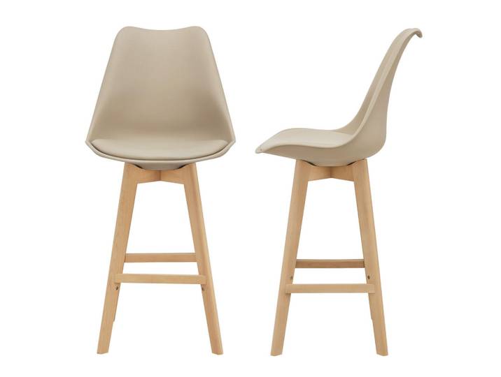 [en.casa] Barstuhl Lublin 2er-Set, Beige, Holz, 48x105x58 cm, Esszimmer, Barmöbel, Barhocker