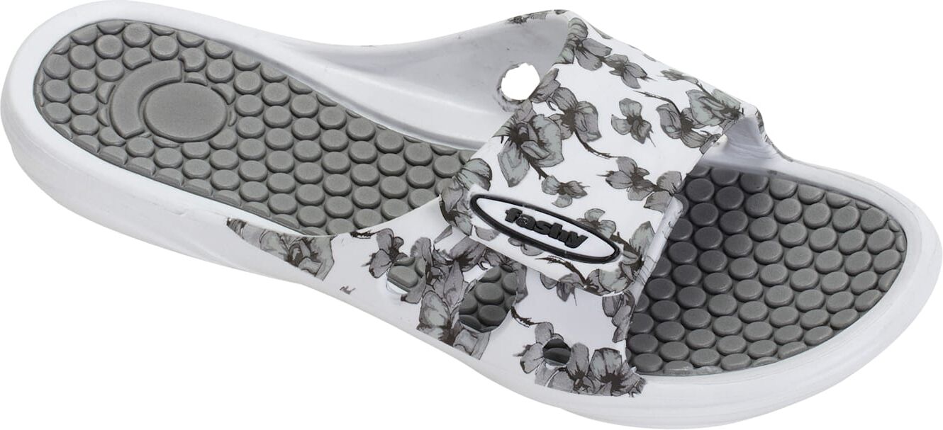 Badepantolette FASHY, Damen, Gr. 38, grau (weiß, bedruckt), Schuhe Badepantolette