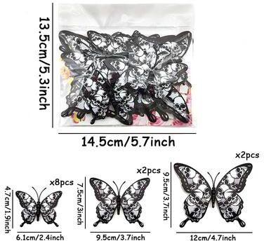 Uplift Essentials 12Pcs 3D Blood Rose Butterfly Wall Stickers For Halloween Party Decor black