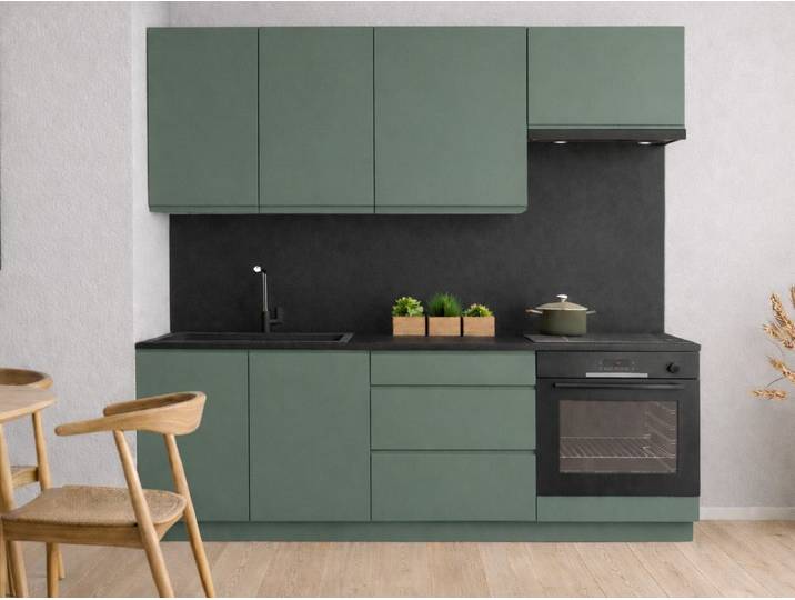 Möbel für Dich Küchenzeile Moderne Grifflose Einbauküche VELO 200 cm, 6-teilig, mit SoftClose, Fronten aus 19 mm Acrylplatte, Korpusstärke 18 mm