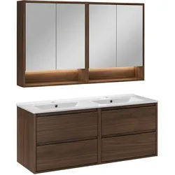 BADMÖBEL 121cm 2er-Set Dunkles Holz
