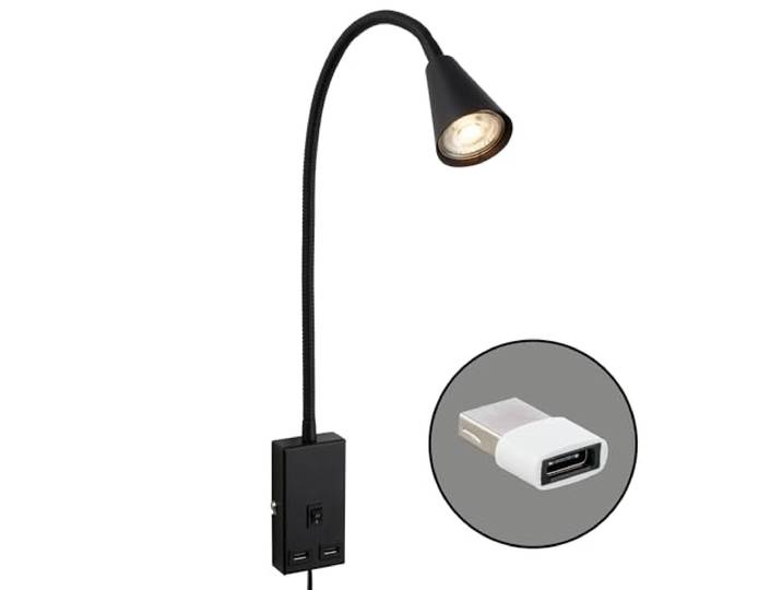 BRILONER - Lampe de lecture avec port USB\, interrupteur marche/arrêt\, orientable\, fiche\, applique intérieure\, lampe murale\, lampe de lit\, hauteur 50 cm\, noir