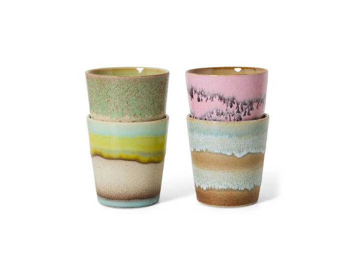 HKliving - 70's Kaffeebecher, 230 ml, pop art (4er-Set)