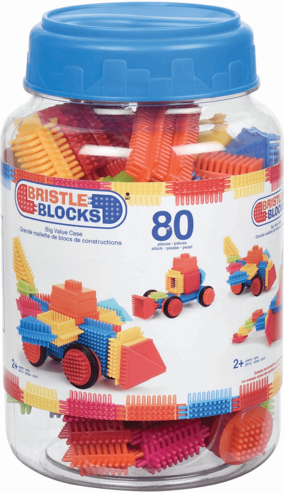 Simply Bristle Blocks bouwspeelset met 80 stuks in een opbergpot - kleurrijk constructiespeelgoed