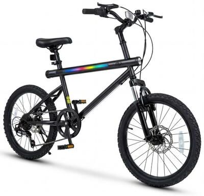 Costway 20 Inch Commuter Bicycle LED-lit with 6-Speed Shimano Twist Shifting and Stereo Speakers-Black
