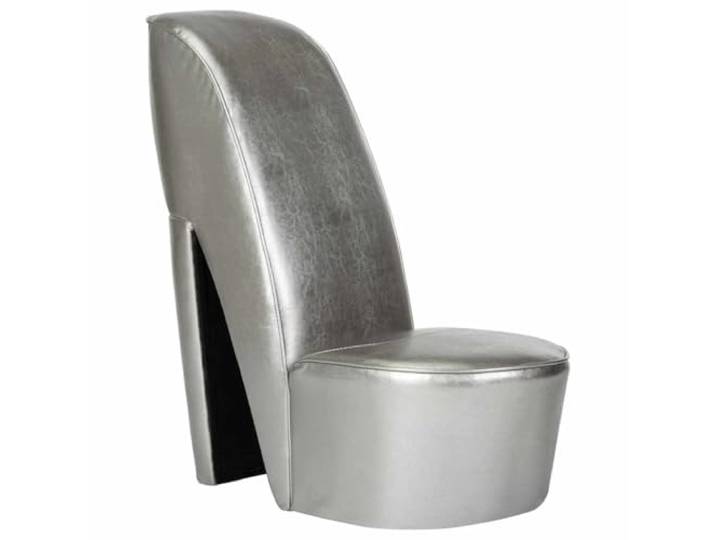 Tmriohed Sessel in Stöckelschuh-Form Kunstleder Loungestuhl Silber Extravaganter High-Heel Design-Sessel für Wohnzimmer und Themenpartys, belastbar bis 110 kg und leicht zu reinigen.