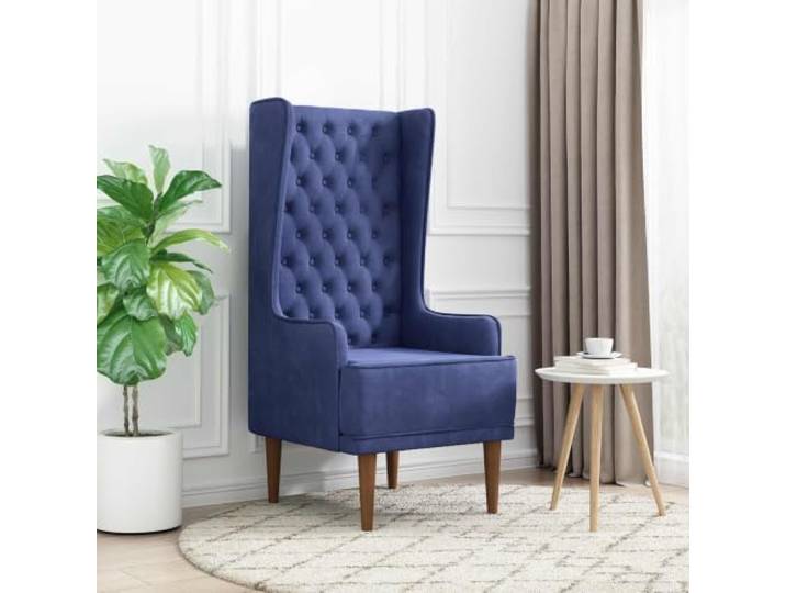 Hochlehner Sessel Polizeiblau Samt Chesterfield-Design,Knopfheftung,Gummibaumholz-Beine,Schaumstofffüllung,Lesesessel