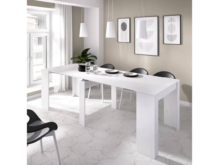 Dmora - Ausziehbarer Konsolentisch Cognolo, Mehrzweck-Esstisch, ausziehbare Konsole mit Verlängerungsstange, 54/239 x 90 x 77 cm, Weiß glänzend