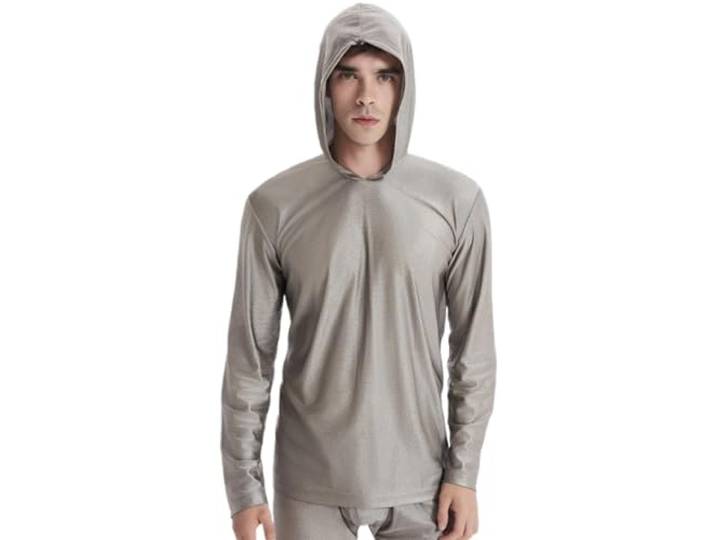 JuanNest EMF-Schutz-Hoodie, Faraday-Sweatshirt, 100% Silberfaser-Anti-Strahlungskleidung Mit EMF-Mütze,5G/WiFi/RF/Mikrowellen-Strahlungsblockierende Oberteile, Büros, Labore, Krankenhäuser Hooded,L