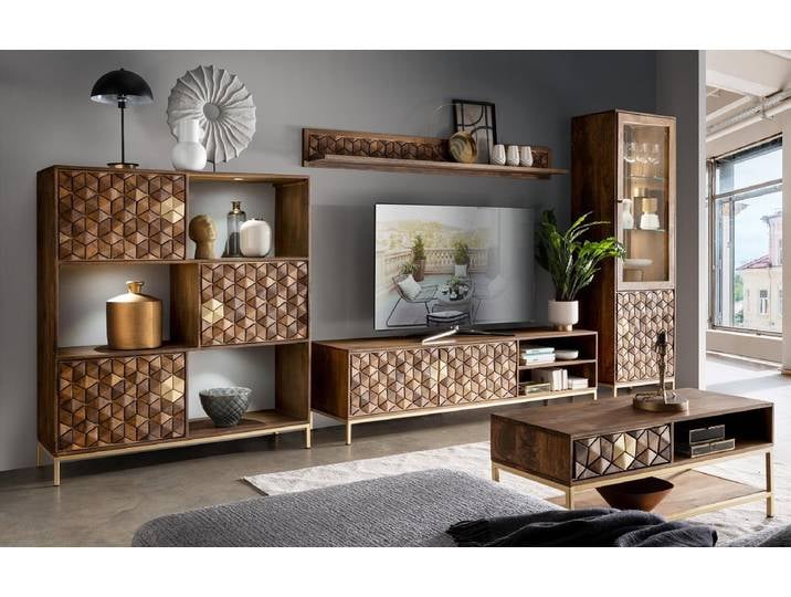 Wohnwand I 'Assuan' Mango & Metall goldfarbig WZ-0462