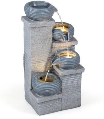 Costway 4-Tier Outdoor Water Fountain Cascading Bowl Waterfall Fountain with LED Lights