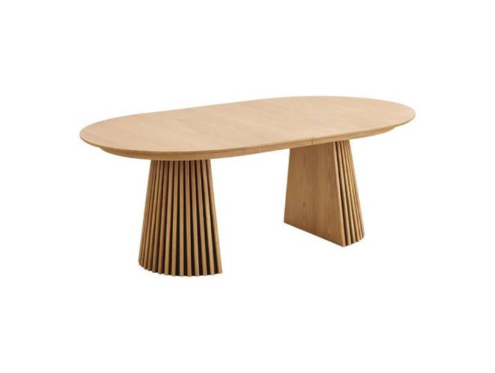Table Extensible Ovale Pied Relief MDF Placage Chêne clair - DUBLIN