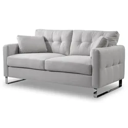 SOFA hellgrau Flachgewebe 2-Sitzer 175 cm, Couch mit Steppoptik