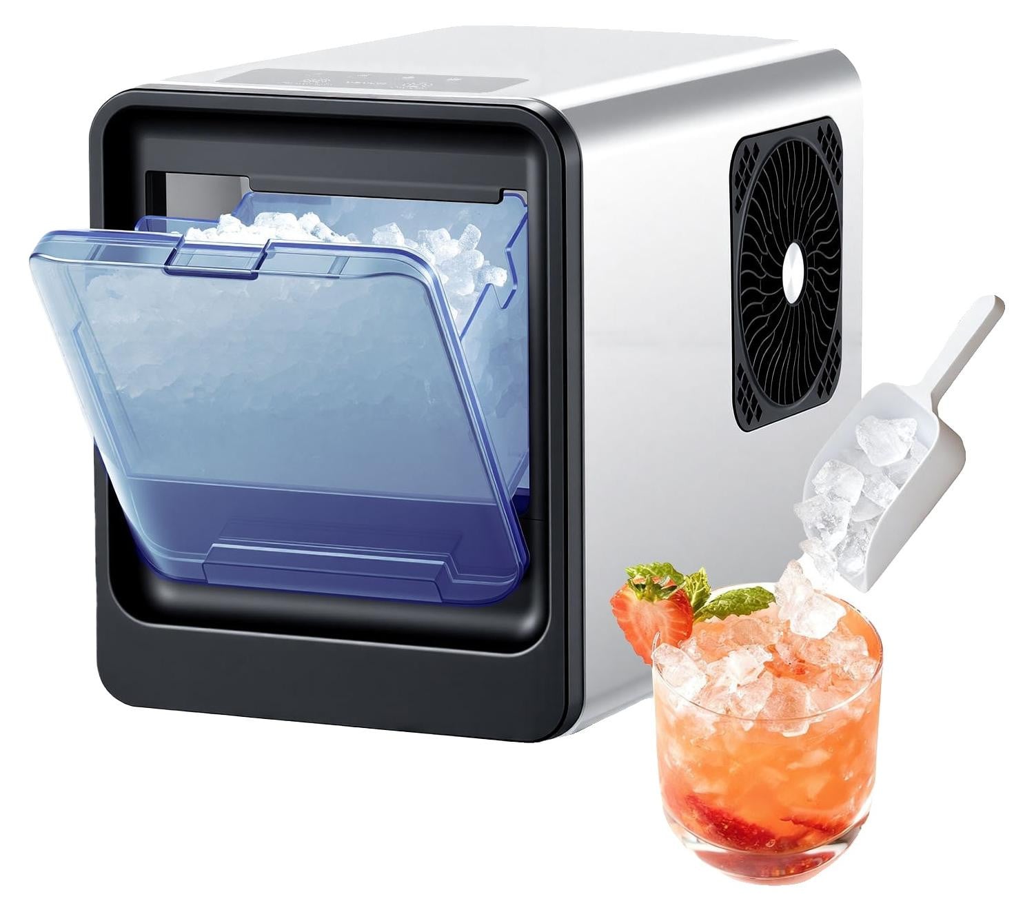 VEVOR Tafelmodel Ijsmachine, 15 kg per dag, Zelfreinigend, Zilver, Inclusief Ijslepel en Ijslade