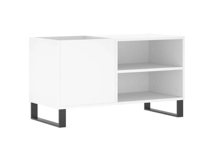 GHVBNMF Plattenschrank Weiß 85x38x48 cm Schallplattenregal Elegante Aufbewahrung für LPs im Wohnzimmer mit robuster Abstellfläche für Abspielgeräte und stabilen Metallbeinen.