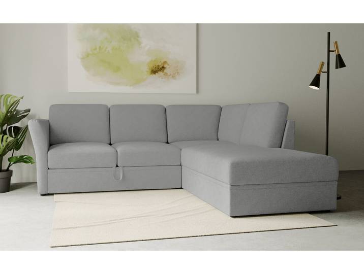 Ecksofa, Webstoff, Grau 241×226 cm, Schlaffunktion & Stauraum, Modern, Home-affaire