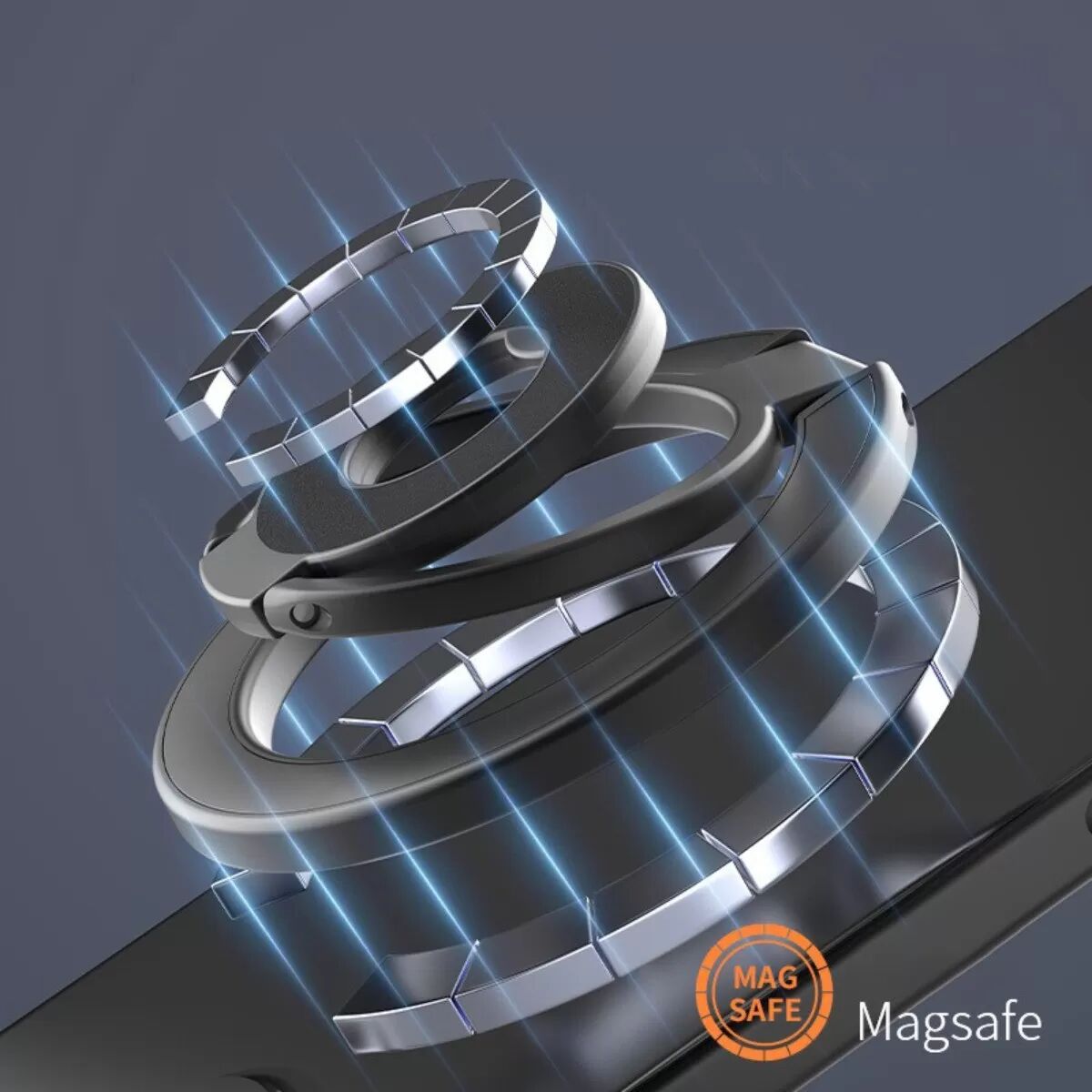 INF MagSafe-kompatibler, doppelseitiger magnetischer Ring-Handyhalter – Zinklegierung, 360° drehbar, faltbar, Tischhalterung Schwarz