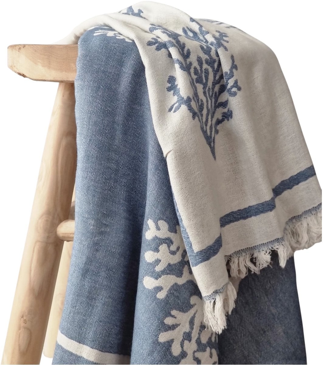 Ederlezi Jacquard Hamamdoek Peshtemal Saunadoek Koraal Blauw 100% Katoen 90 x 170 cm