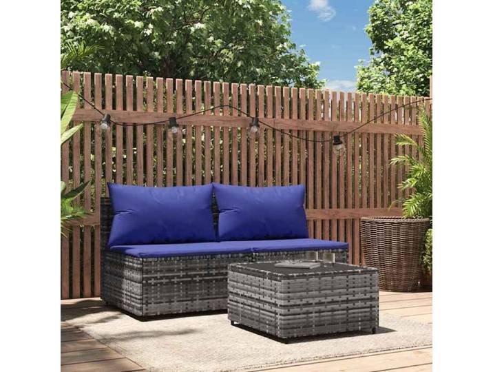 Promo été Canapé/Sofa Terrasse - SWEETY - Gris - Salon de jardin Moderne - 3 pcs - avec coussins Gris Résine tressée 63x63x57 5cm 7