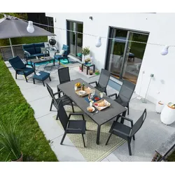Gartenmöbel Set Deluxe Alu 7tlg. Aluminium Schwarz 220 x 100 cm
